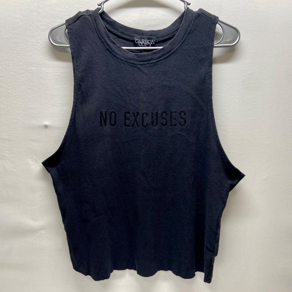Anthropologie Carbon Copy Tank Top Women XL Black Tonal Ribbed No Excuses Logo